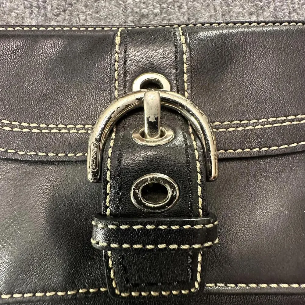 Coach Black Leather Wristlet Clutch with‎ Buckle Detail #580